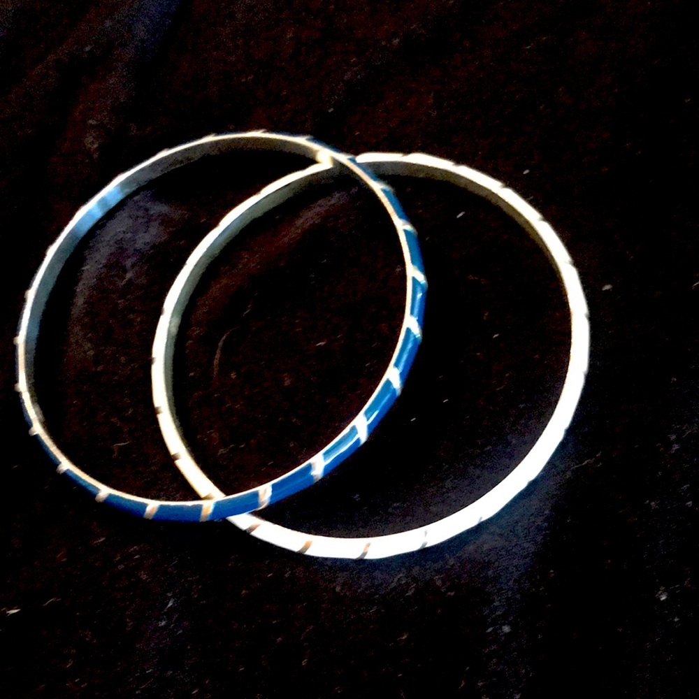 Brighton Enameled Bangles - Navy Bangle and White Bangle with silver stripe NC